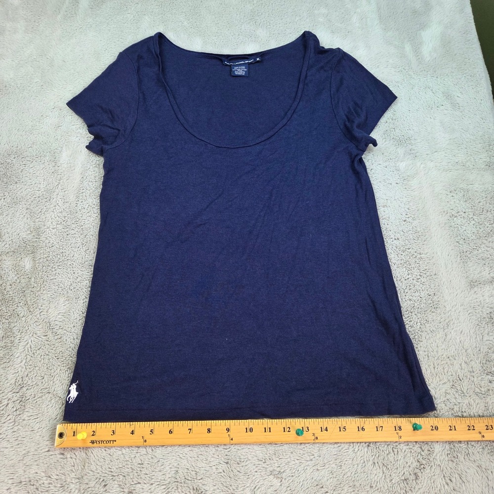 Ralph Lauren Sport Tee Womens XL Scoop Neck Short Sleeve Pony Logo Navy Blue Top